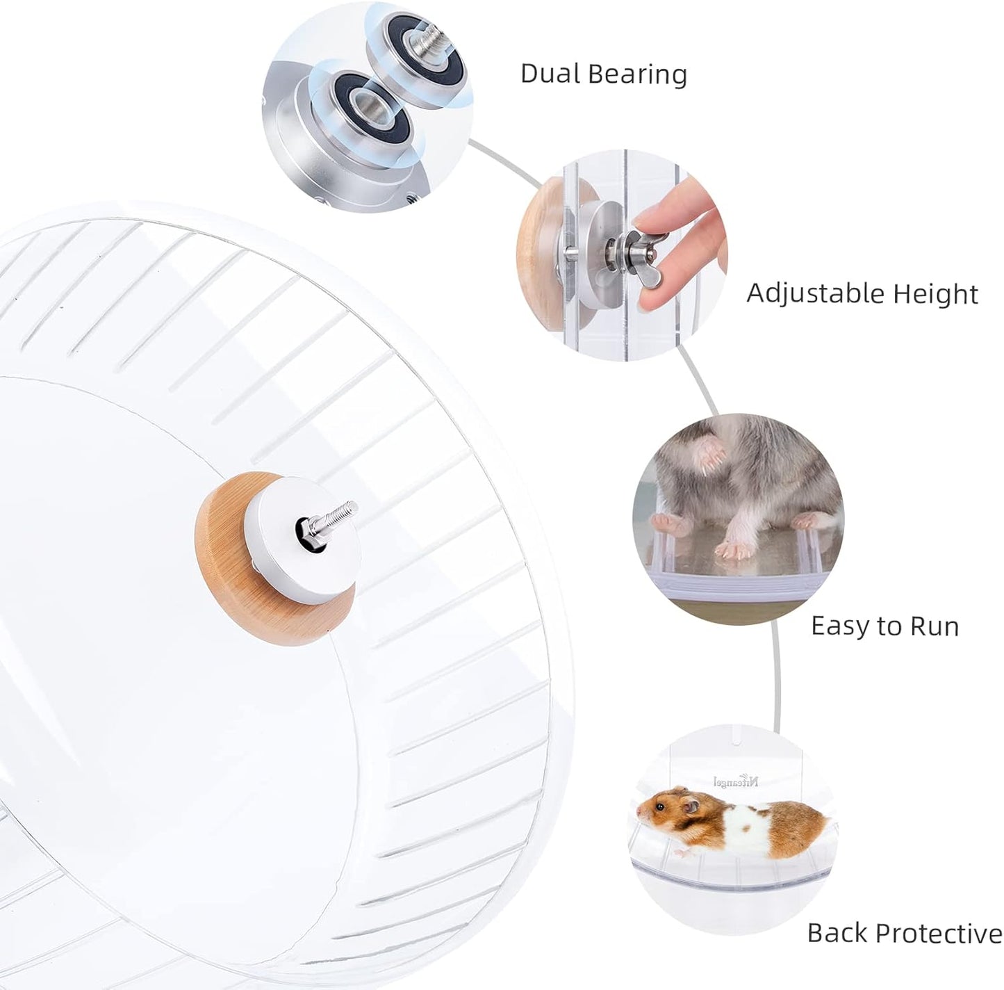 Niteangel Super-Silent Hamster Exercise Wheels - Quiet Spinner Hamster Running Wheels with Adjustable Stand for Dwarf Syrian Hamsters Gerbils Mice Or Other Small Animals