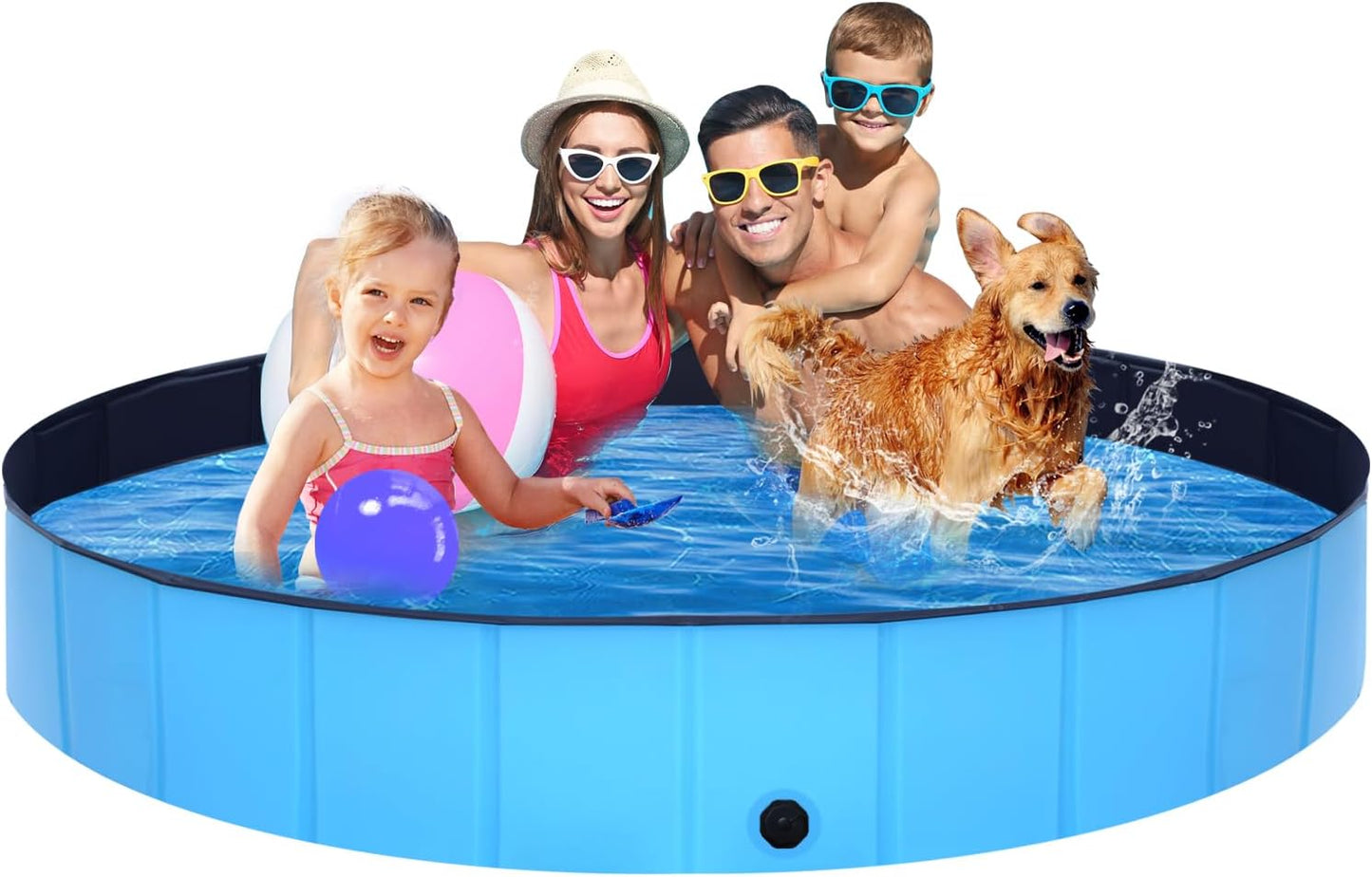 Foldable Dog Pool - 79" x 12" Anti-Slip Portable Dog Swimming Pool, Hard Plastic Collapsible Kiddie Pool for Outdoor and Indoor for Pets Dogs Cats and Kids