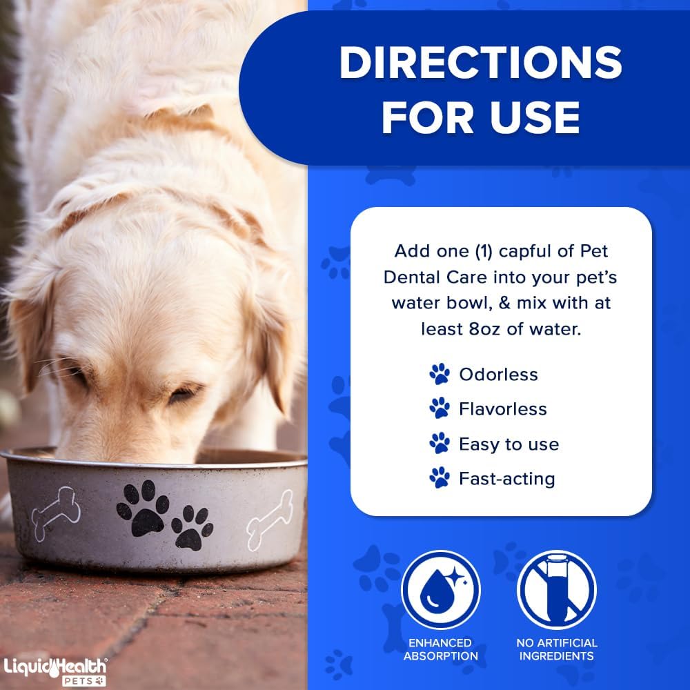 LIQUIDHEALTH Pet Dental Care Water Additive for Dogs & Cats - Fast Acting Pet Bad Breath Freshener, Dog Mouth Wash, Animal Oral Dental Rinse, Plaque & Tartar Teeth Cleaning Solution (3-Pack)