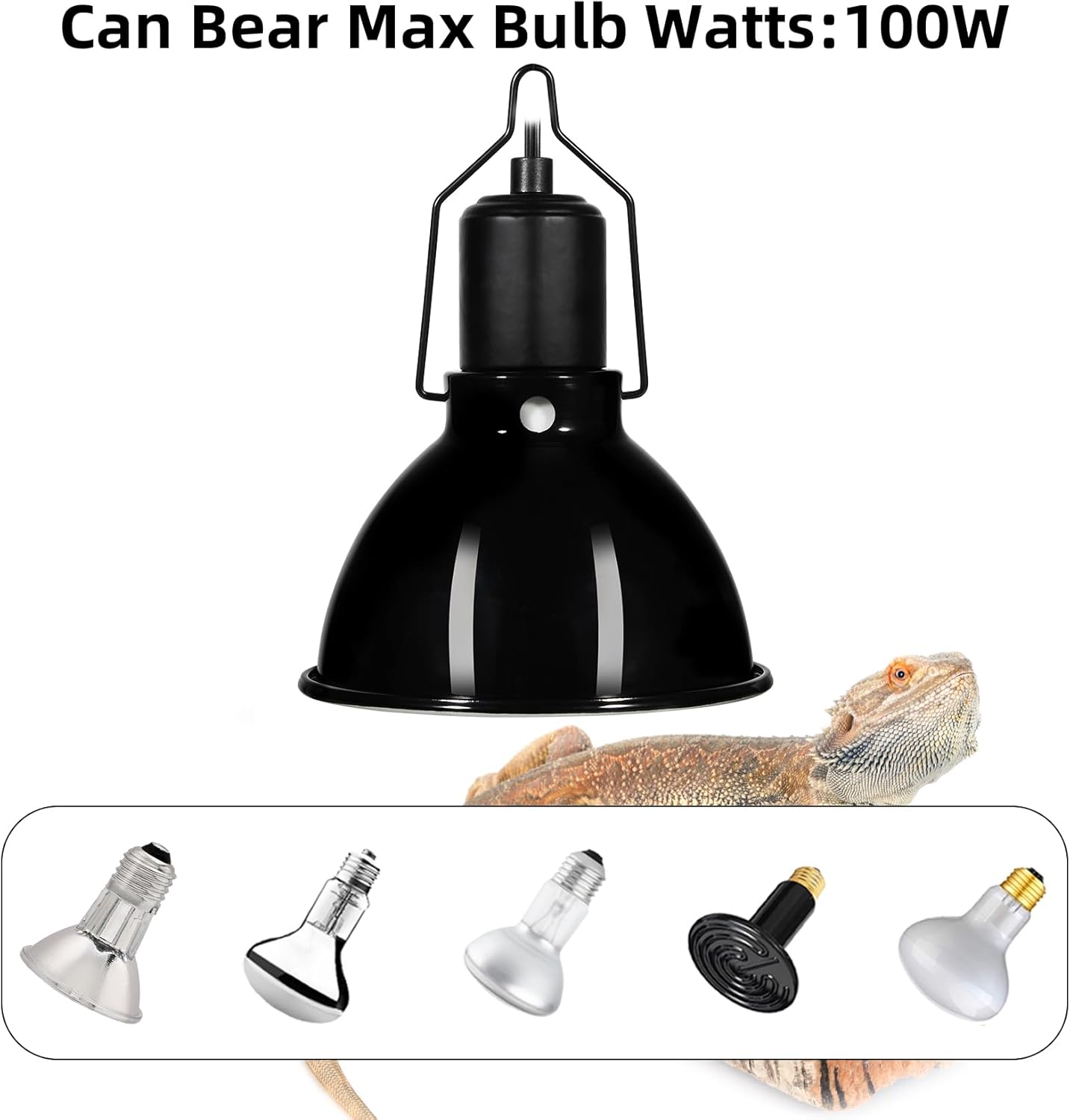 DXOPHIEX 5.5 inch Dome Reptile Light Fixture Reptile Heat Lamp UVB Light Fixture for Bearded Dragon, Lizard, Hermit Crab, Turtle Tank and Terrarium(Max 100W)