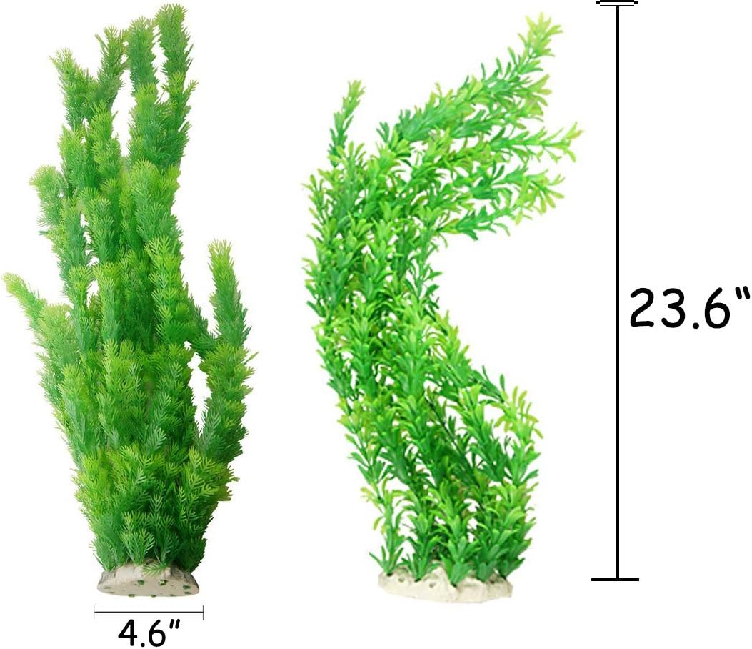 Hamiledyi Aquarium Plants Plastic Decor Fish Tank Green Decorations Plants Ornament Safe for All Fish,Extra Large 23-inch Tall, 2 Pack(Green Style A)