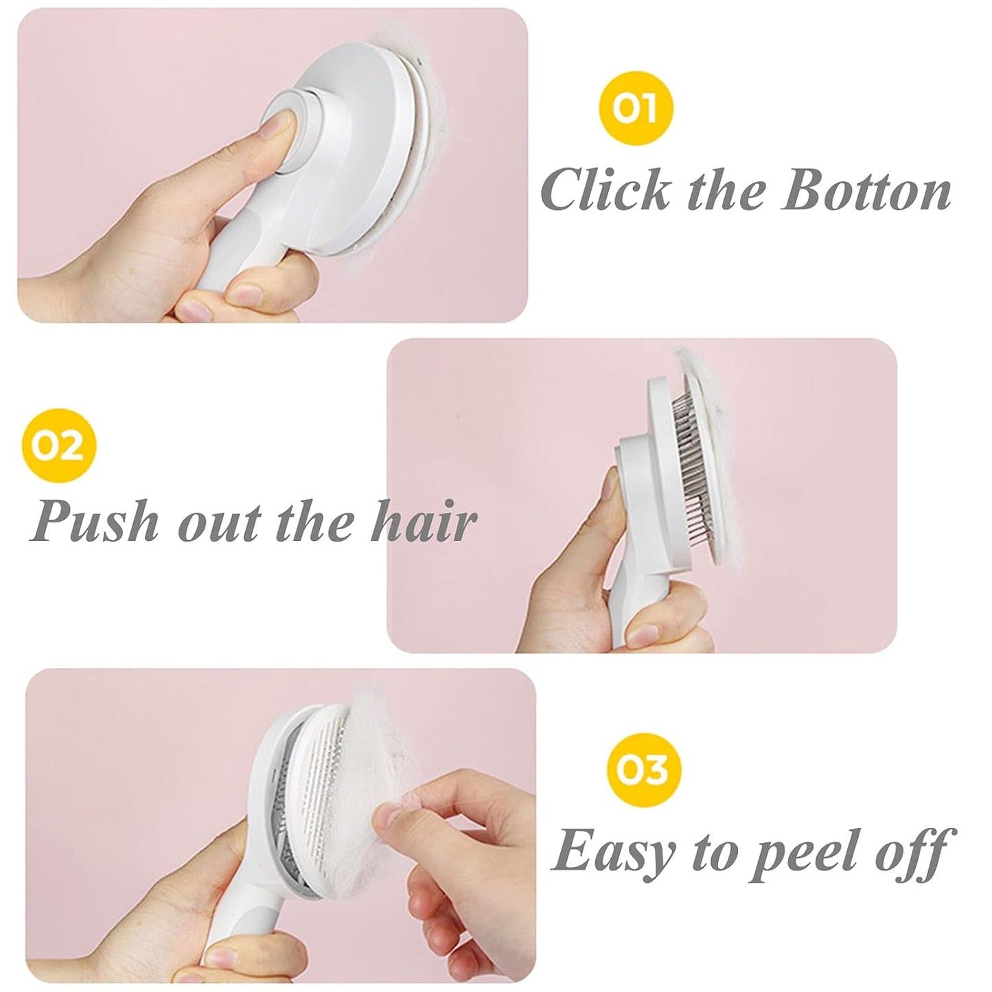 Self Cleaning Slicker Brush for Dogs and Cats, Pet Grooming Hair Brush, Removes Undercoat, Loose Hair, Mats, Tangles, and Dirt, Massages All Hair Types, Gray