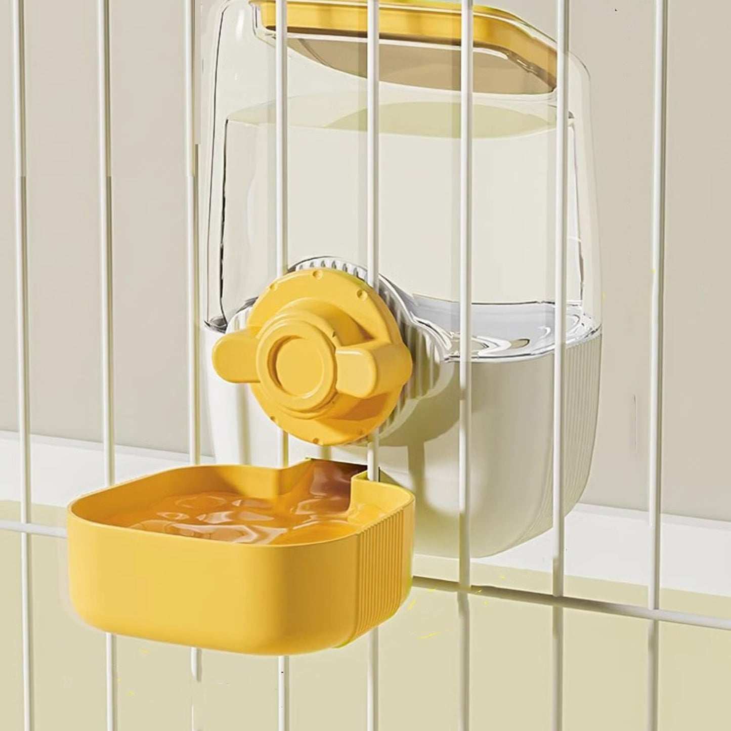 Pet Hanging Automatic Feeders Drinking Bowls,Gravity Rabbit Feeder and Water Set,Cage Cat Food Bowl Feeding Station for Puppy Kitten Chinchilla Hedgehog Guinea Pig Ferret (Yellow-Water)