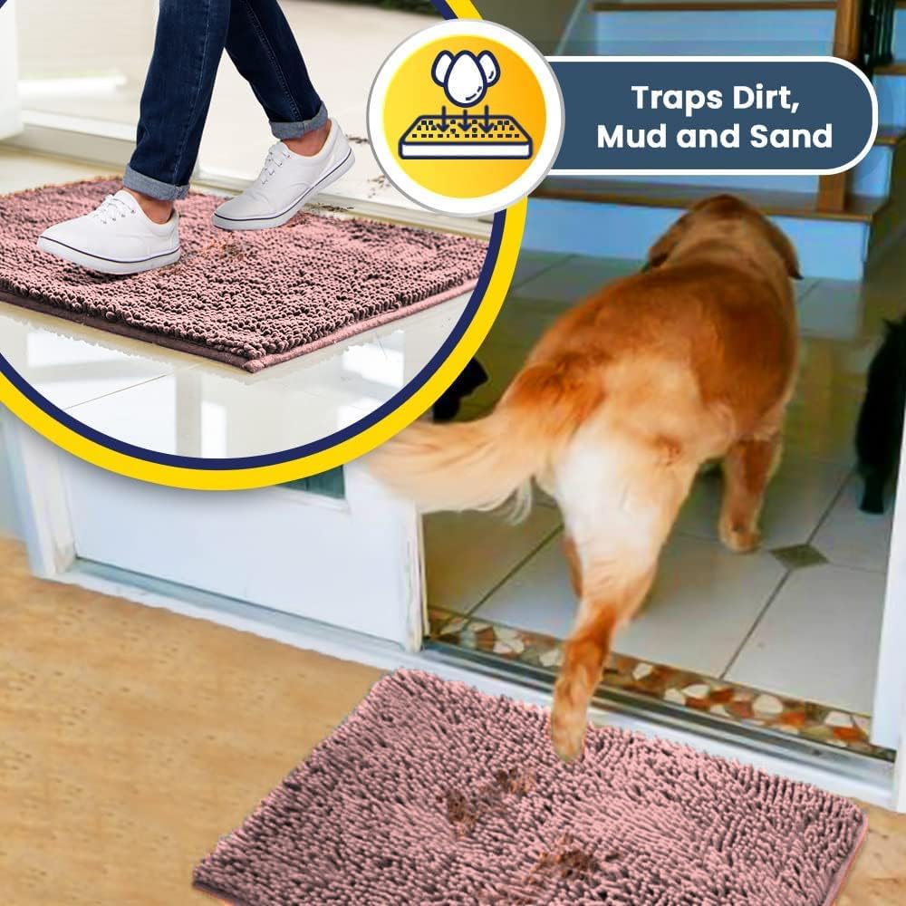 Muddy Mat® Shown on TV – Super Absorbent Door Mat Indoor, Microfiber Quick Dry Chenille Entryway Rug, Non-Slip Front Door Mat, Indoor Mats for Entryway, Machine Washable Pet Rug, Pink 36"x60"