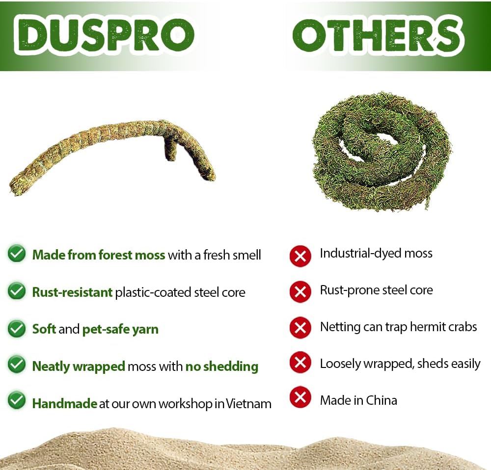 Duspro Hermit Crab Climbing Toys โ Y Shaped Flexible Moss Pole Wrapped in Soft Yarn and Forest Moss, Hermit Crab Accessories and Easy-to-Use Hermit Crabs Supplies โ Perfect for Climbing (12 inches)