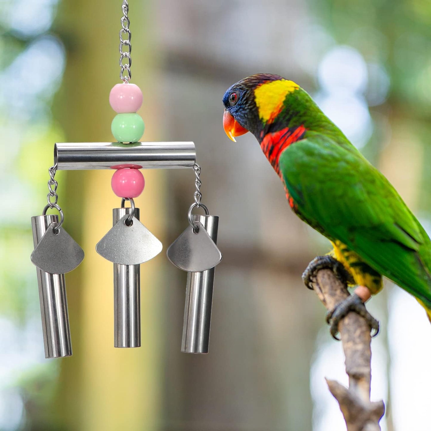 Litewoo Bird Stainless Steel Bell Toys, Safe and Stable Hanging Spoons Pipe Chew Bite Toy(B)