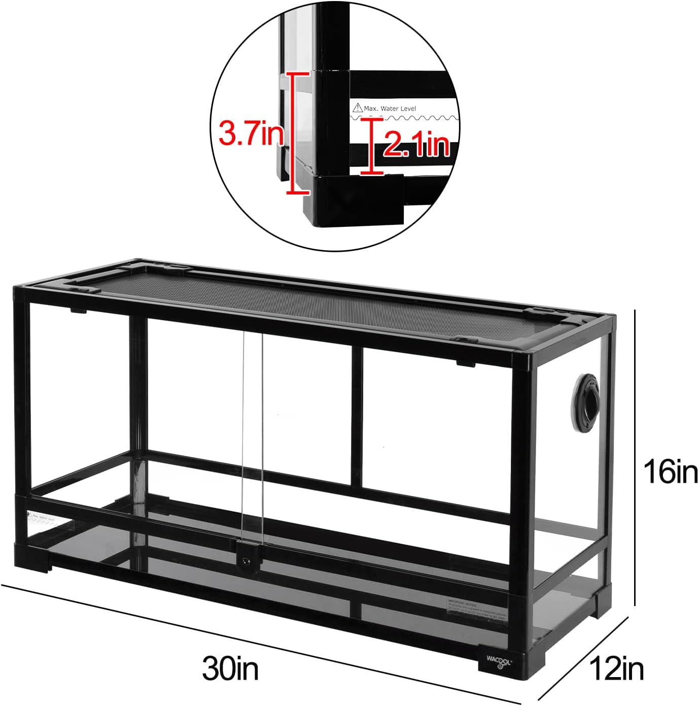 Large Reptile Tank 25 Gallon, 360°Full Vision Glass Reptile Terrarium with Top Mesh Lid for Beaded Dragon Lizard Gecko Snake Hermit Crab Use, 30"(W) X 12"(D) X 16"(H)