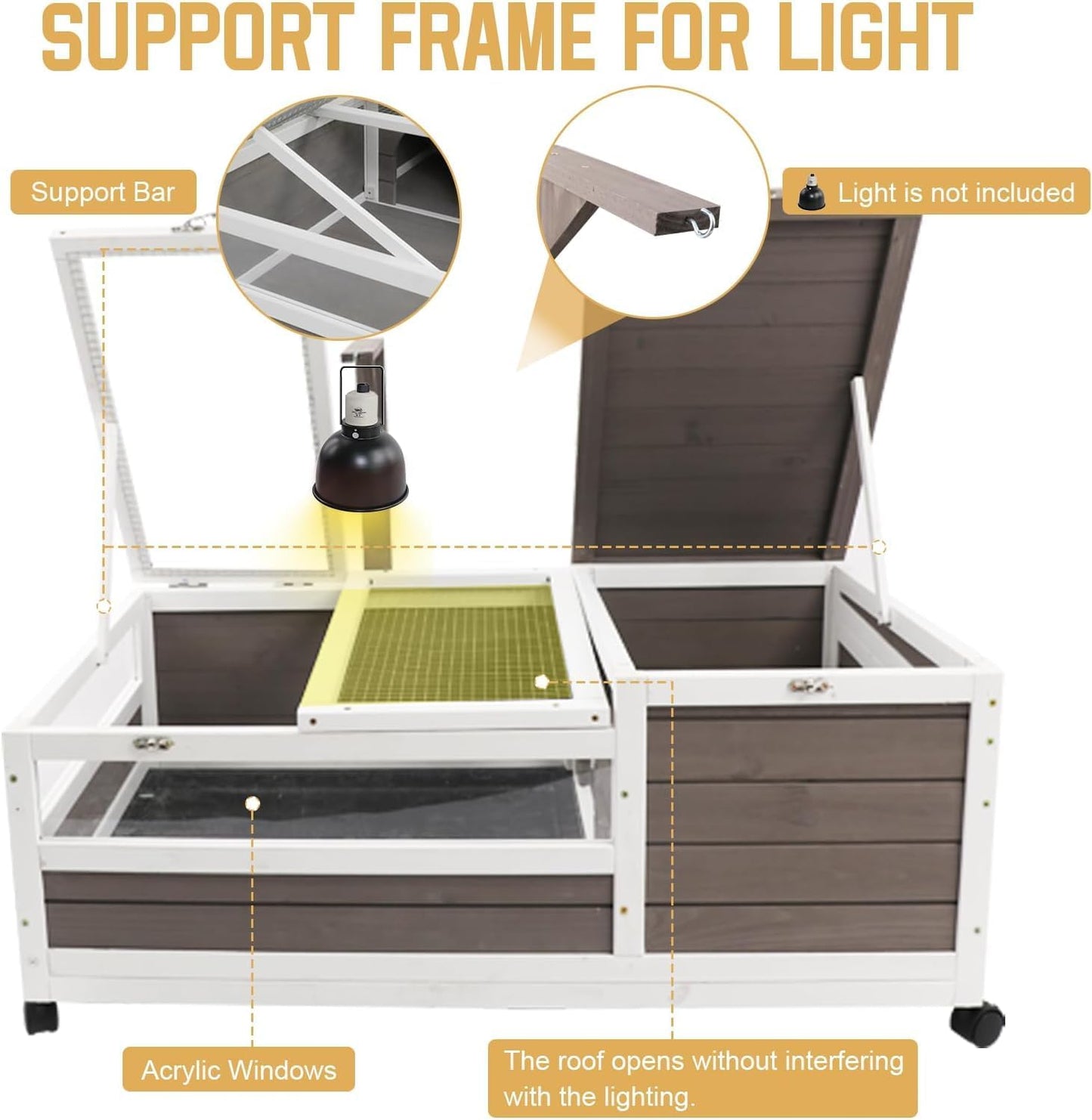 Tortoise Habitat Wooden Tortoise House, Indoor Turtle Enclosure Outdoor Reptile Cage with Removable Bottom, Light Support, Openable Roof (Double Habitat, Leakproof Tray)