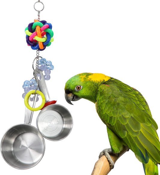 Litewoo Bird Stainless Steel Bell Toys, Safe and Stable Hanging Spoons Pipe Chew Bite Toy(D)