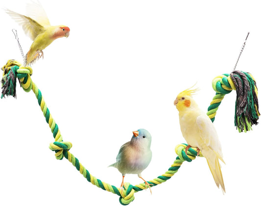 78.7 Inches Cotton Climbing Rope Toy, Lengthen & Bold Bird Ladder Bridge, Swing Rope Toys, Parakeet & Cockatiel Macaw African Grey Parrot Cage Accessories