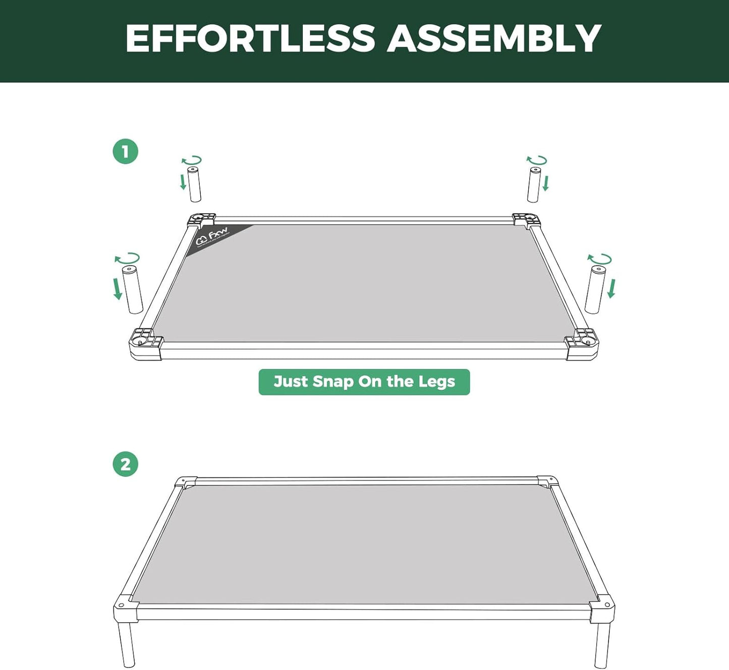 FXW TitanNest Chew-Proof Elevated Dog Bed, Raised Cot for Indoor/Outdoor/Camping Use, Durable & Waterproof Cooling Pet Bed for Large Dogs, 50.0" L x 31.0" W x 7.3" H, Black