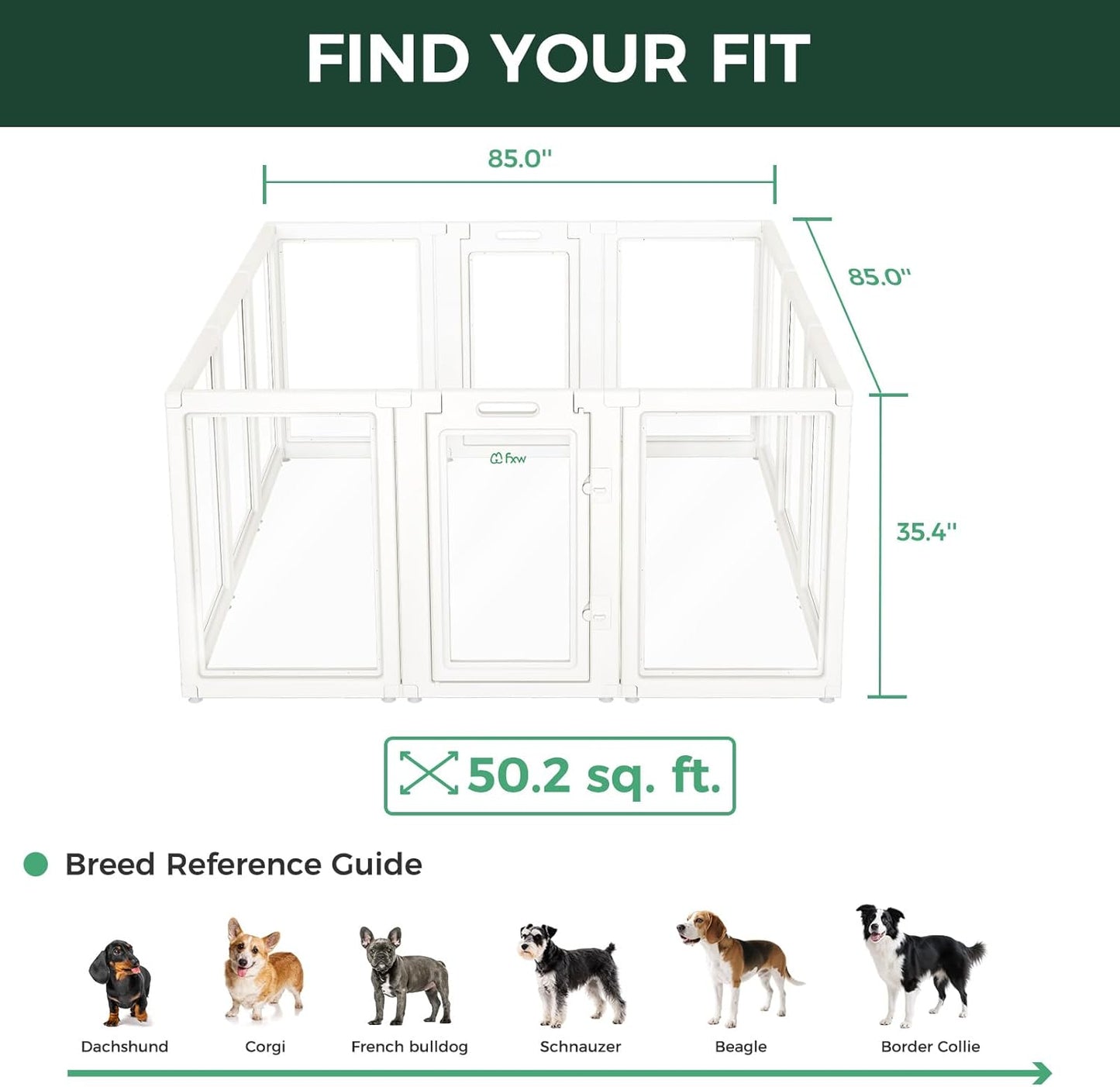 FXW AuraSpace Acrylic Indoor Unleashed Dog Playpen for Medium Dogs, 35 Inch, 12 Panels, White