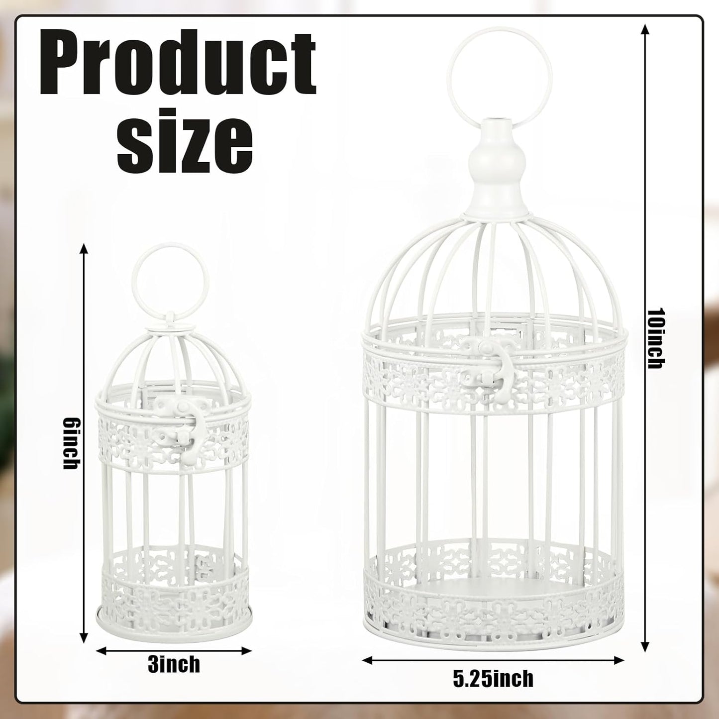 Sliner 4 Pcs Bird Cage Decorative Candle Holder Vintage Candle Holder Cage Lanterns Model for Modern Table House Home Decoration(White)
