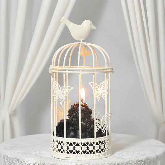 Vintage Decorative Bird Cage,Metal White Bird Cage Decor for Candelabros para Centros De Mesa & Lanterns Decorative Indoor Suitable Wedding Party, Dining Table,Fireplace Metal Lantern&Bird Cage Decor