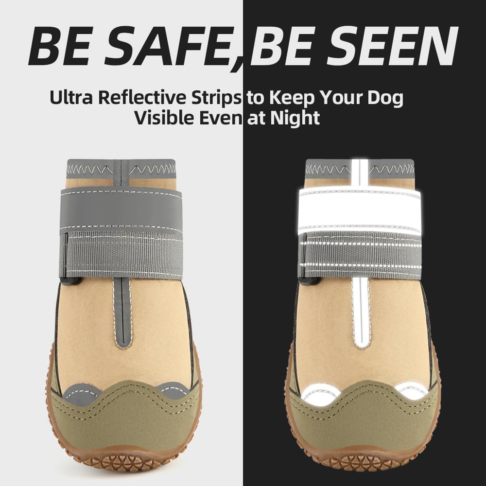Dog Shoes for Small Dogs, Dog Boots & Paw Protectors for Hardwood Floors, Outdoor Dog Booties for Hot Pavement Winter Snow Hiking, Waterproof Dog Shoes with Reflective Strips Size 2