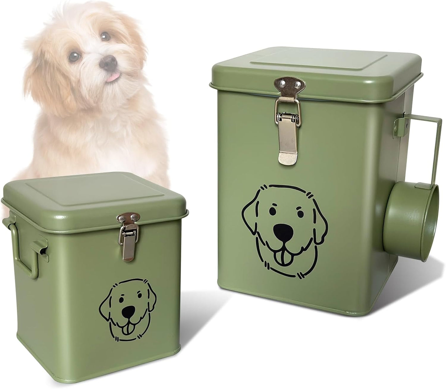 Dog Food Storage Container Airtight Dog Treat Container Pet Food Storage Containers Dog Treat Jar Tinplate Dog Treat Bin Olive Green