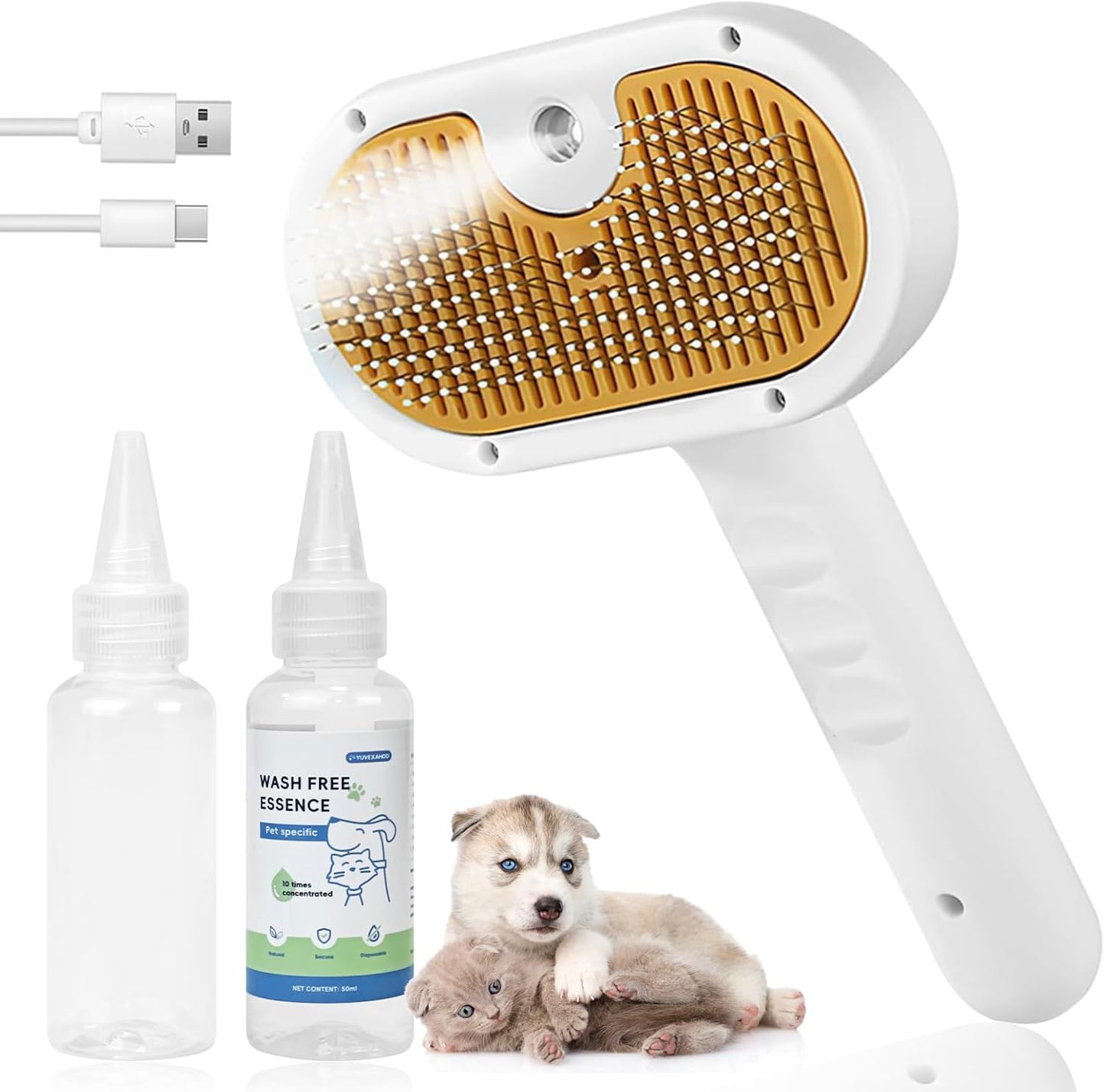 4-in-1 Pet Steam Brush for Dog & cat brush for shedding,Spray Hair Removal Comb with Waterless Shampoo–Self-Cleaning Pet Grooming Tool for Shedding, Anti-Static & Skin-Friendly Design