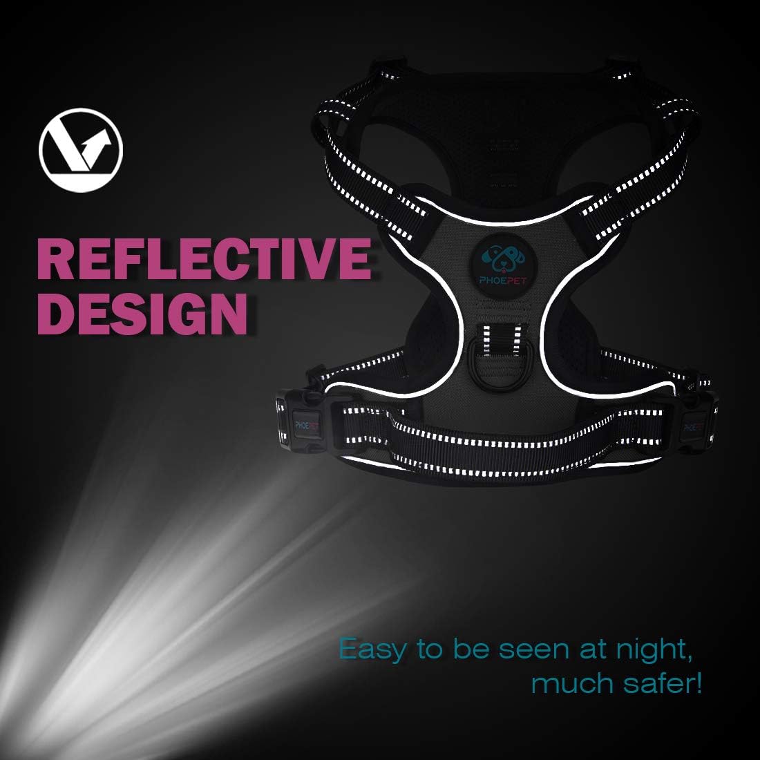 PHOEPET No Pull Dog Harnesses for Small Puppies Reflective Adjustable Front Clip Vest with 2 Metal Leash Attachment Hooks Soft Handle(S, Pink)