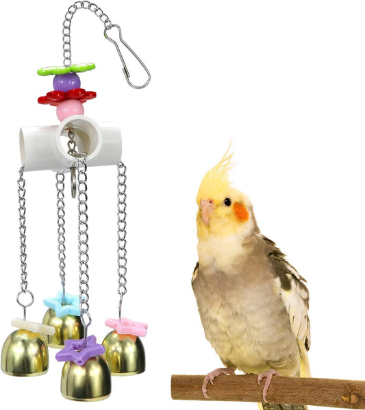 Litewoo Bird Stainless Steel Bell Toys, Safe and Stable Hanging Spoons Pipe Chew Bite Toy(A)