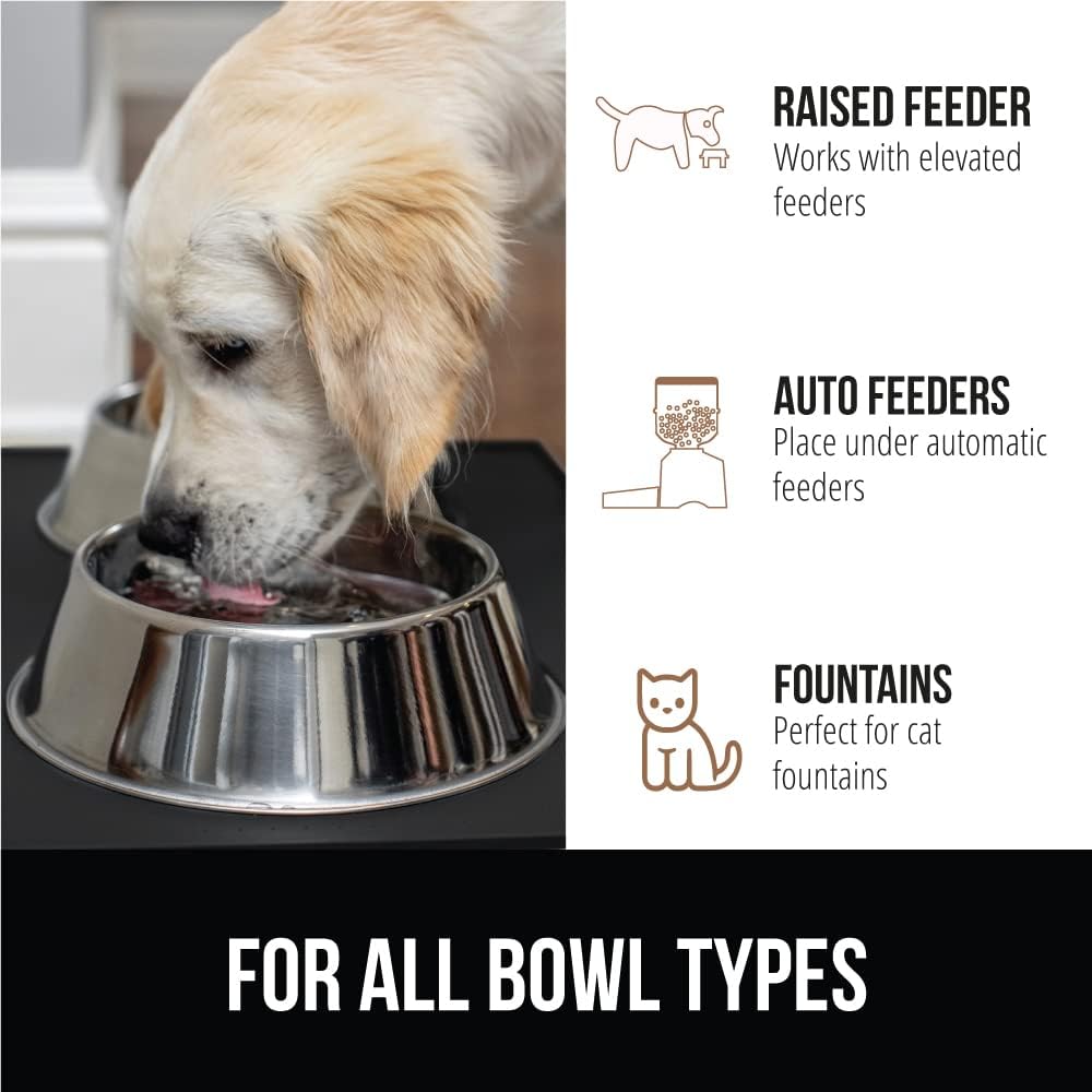 GORILLA GRIP 100% Waterproof Raised Edge BPA Free Silicone Pet Feeding Mat, Dog Cat Food Mats Contain Spills Protects Floors, Placemats for Cats and Dogs Water Bowl, Pets Accessories 23x15 Black