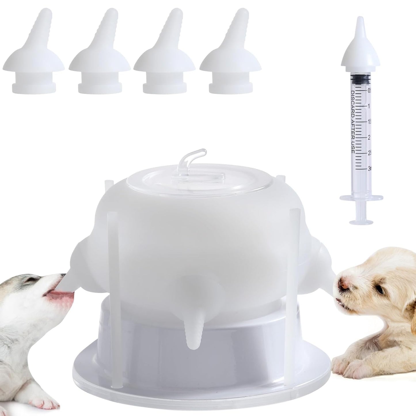 Nursing Nipple for Kittens, Nursing Nipple with 4 Adjustable Detachable Nipples – Perfect Replacement for Nursing Bottles, Puppy Feeder for Newborn Kittens & Puppies, 200ml Capacity(White)