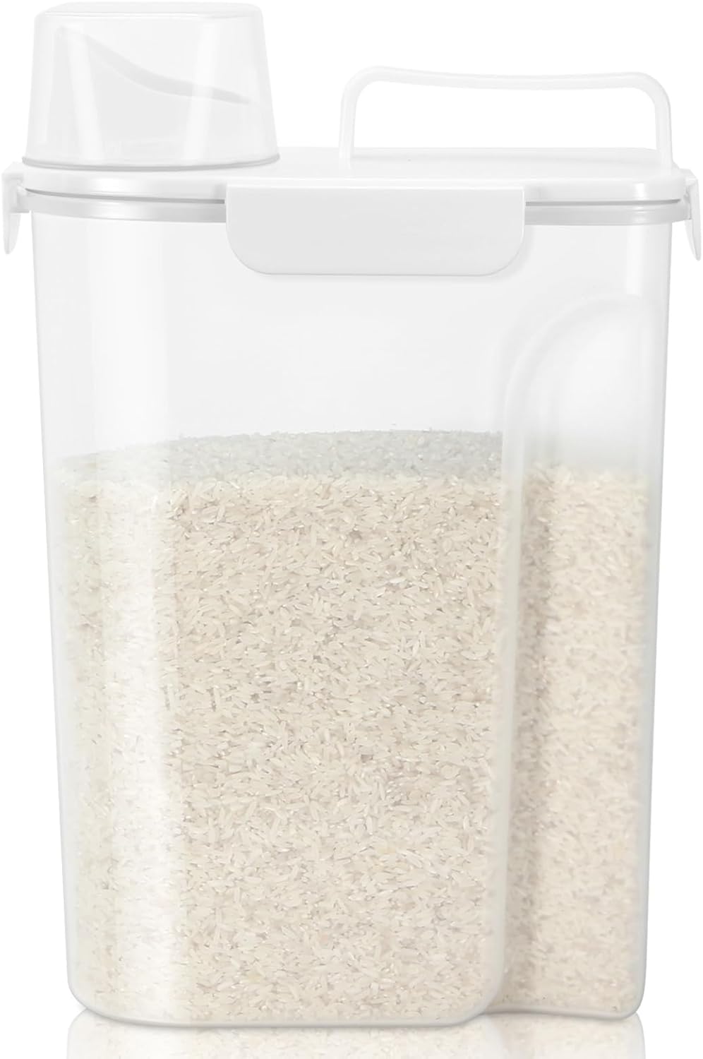 TBMax Airtight Rice Container 10 Lbs Cereal Dispenser, Small Pet Cat Dog Food Storage Container, Plastic Kitchen Pantry Food Storage Holder with Cup -White