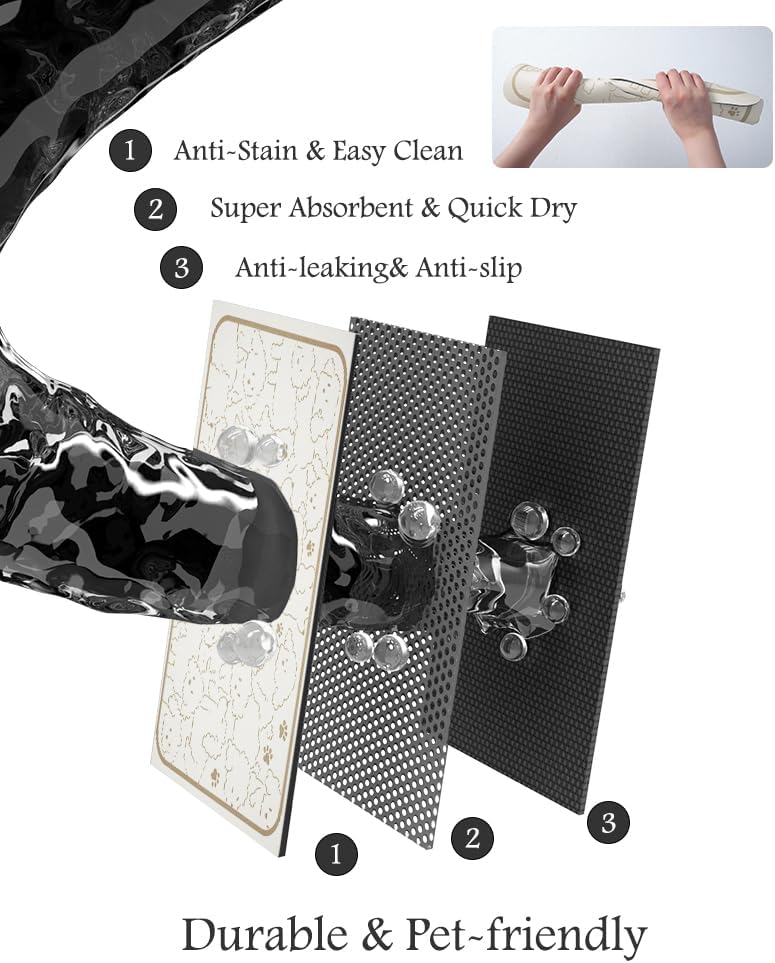 Pet Feeding Mat-Absorbent Dog Mat for Food and Water Bowl-No Stains Quick Dry Water Dispenser Mat-Dog Accessories Pet Supplies-Bowl for Messy Drinkers(FRAMEDOGS,17"x34"