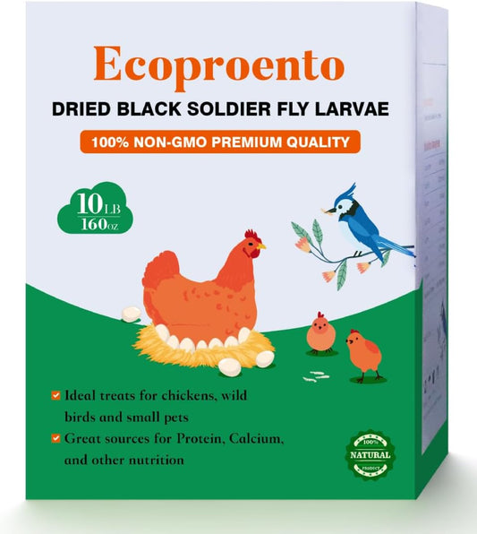Ecoproento Dried Black Soldier Fly Larvae 10LB - High Calcium Chicken Feed - 85X More Calcium, High Protein Non-GMO Mealworms for Wild Birds, Ducks, Turkeys, Quails, Turtles, Chickens Treats