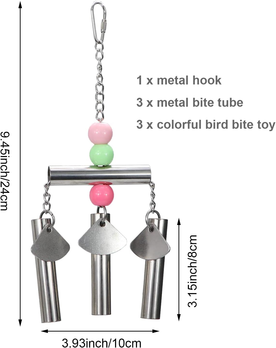Litewoo Bird Stainless Steel Bell Toys, Safe and Stable Hanging Spoons Pipe Chew Bite Toy(B)