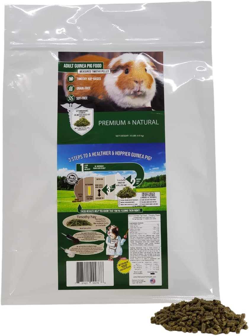 Sherwood Pet Health Adult Guinea Pig Food Measured Timothy Pellet (10 Pound) Hay-Based, Grain-Free, Soy-Free for Better Digestion