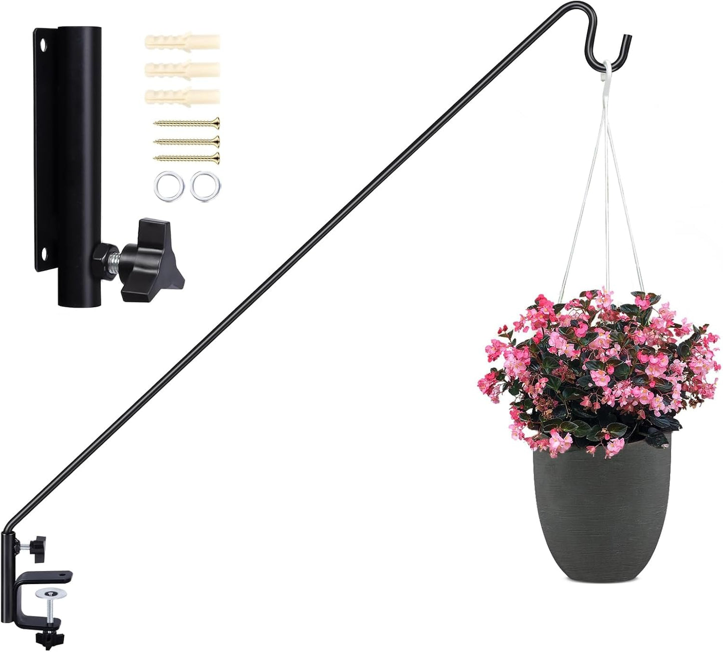 MIXXIDEA Deck Hook Outdoor Hanging Brackets:43 Inches Wall Mounted Hook Plants & Wind Chimes Risk-Free Lanterns Large Wind Chimes Lanterns