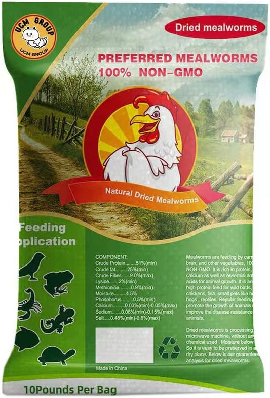 UCM Group 10LB Dried Mealworms for Wild Birds, Chickens, High Protein Organic Chicken Feed, 100% Non-GMO for Chickens, Ducks, Turtles and Reptiles