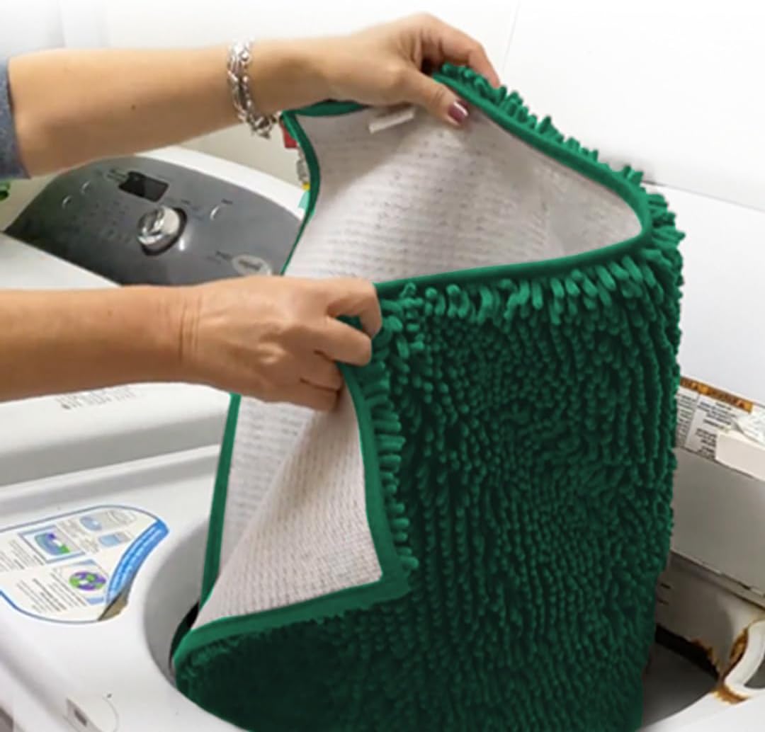 Muddy Mat® AS-SEEN-ON-TV Highly Absorbent Microfiber Dog Door Mat and Pet Rug, Non Slip Thick Washable Area and Bath Mat Soft Chenille for Kitchen Bathroom Bedroom and Indoor - Dark Green XXXL 72"X48"