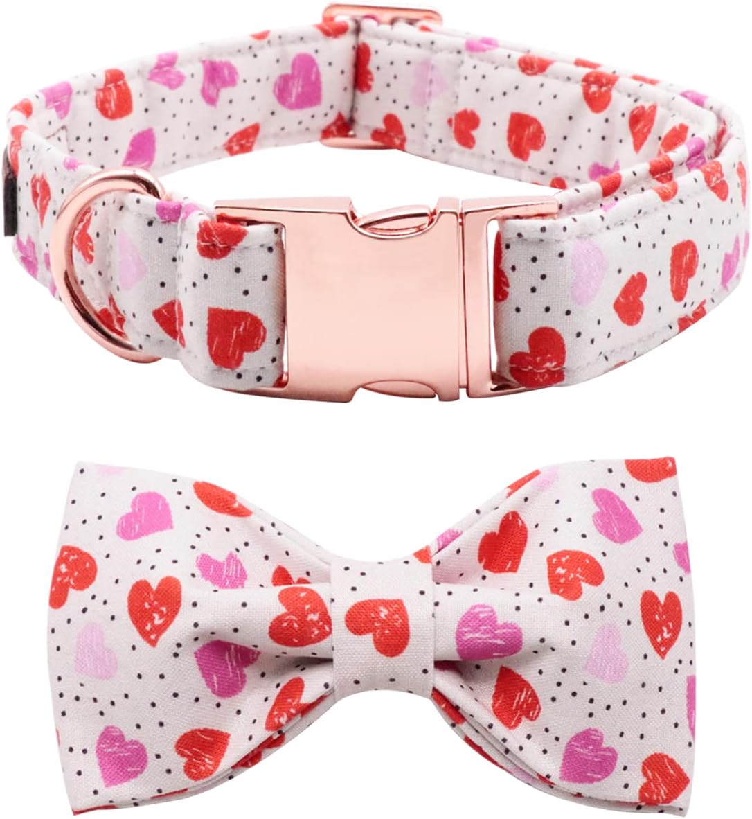 Lionet Paws Valentines Day Dog Collar with Bowtie, Dog Bowtie Collar with Metal Buckle for Dogs and Cats, Adjustable Comfortable Dog Collar Girl Boy Gift,XXS, Neck 7-11 in