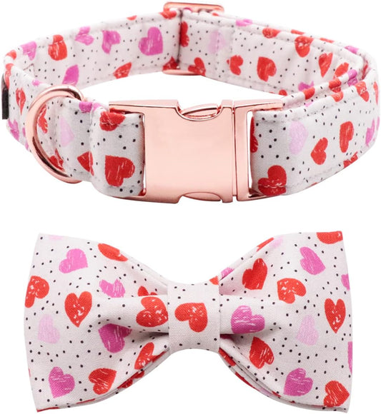 Lionet Paws Valentines Day Dog Collar with Bowtie, Dog Bowtie Collar with Metal Buckle for Dogs and Cats, Adjustable Comfortable Dog Collar Girl Boy Gift,XXS, Neck 7-11 in