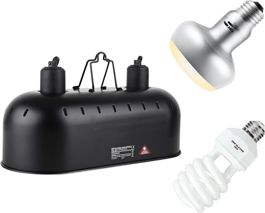 DXOPHIEX 15inch Dual Reptile Light Fixture, Max 150W Dual Reptile Heat Lamp Fixture with 100W Basking Spot Lamp Bulb and 26W UVB Heat Bulb for Bearded Dragon Terrarium and Tortoise Habitat