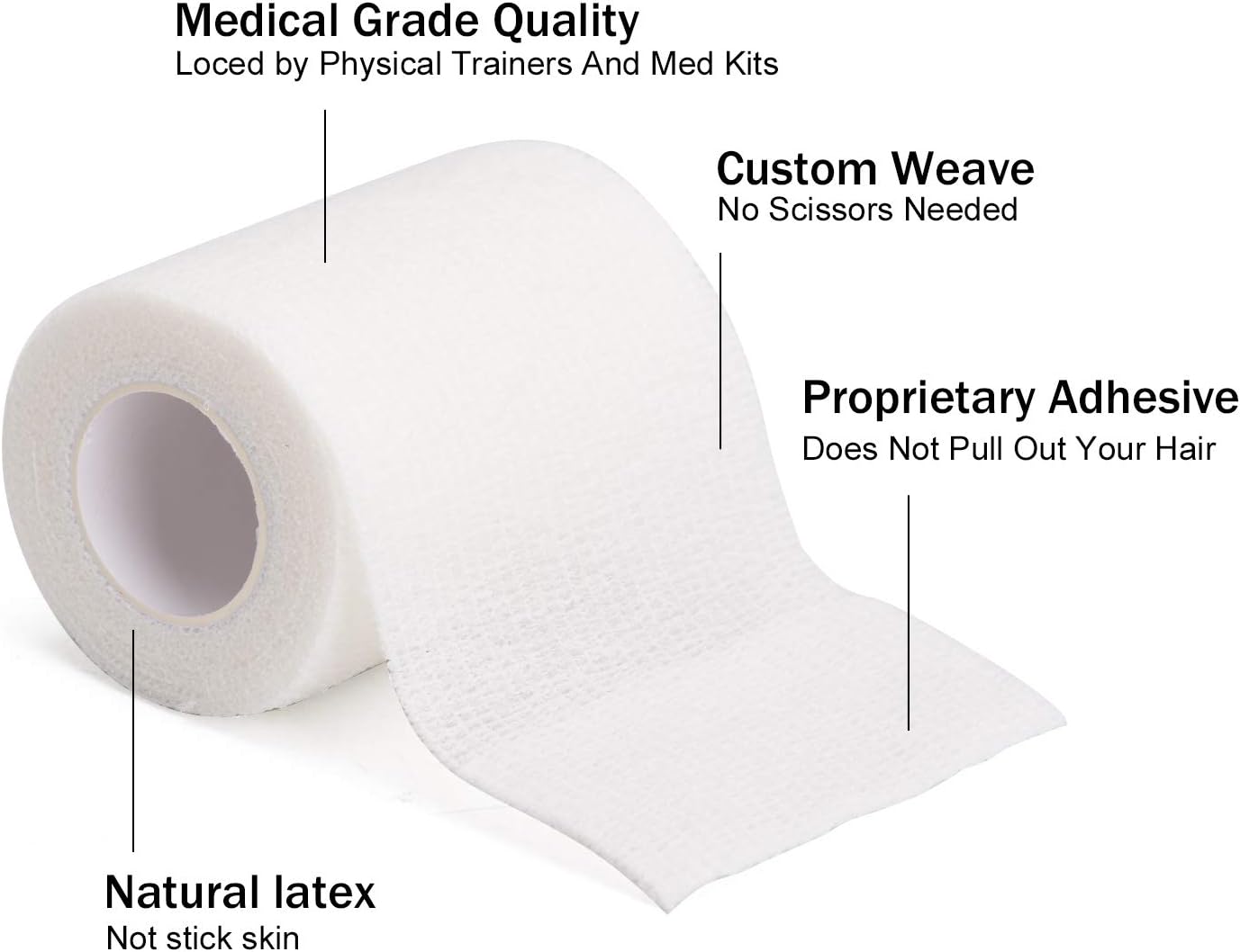 TOBWOLF 12PCS Self Adhering Bandage, 3" x5yd / 7.5cmx4.5m Cohesive Elastic Bandage Wrap Gauze Roll, Breathable Sports Tape, Medical Wrap for Wrist Ankle Knee Leg Sprains Swelling - White