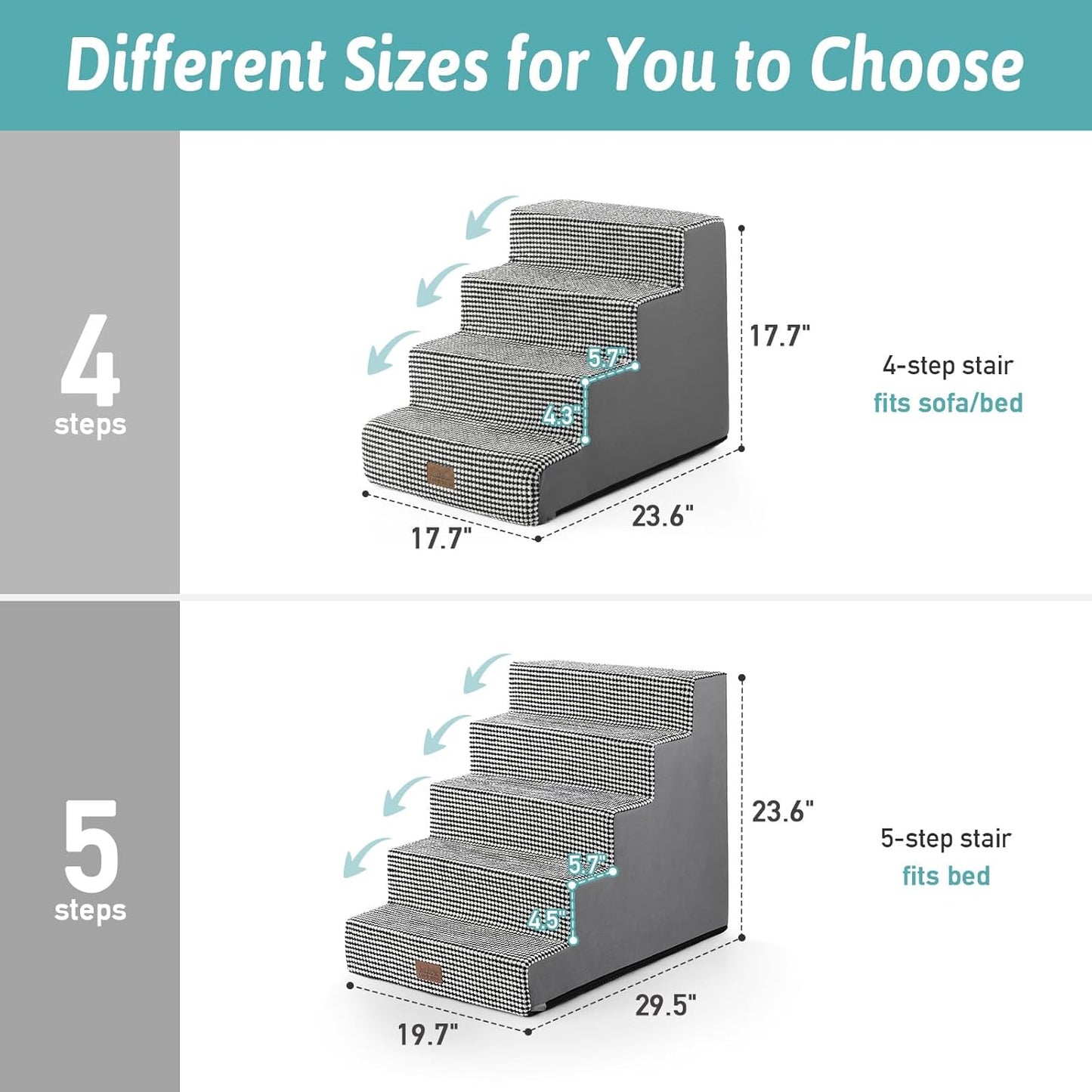 Dog Stairs for Small Dogs, 5 Tier Wider Pet Stairs for High Beds, 23.6" H Non-Slip Dog Steps for Old Cats, Puppies, Small Medium Dogs, 29.5x19.7x23.6 inch, White Black