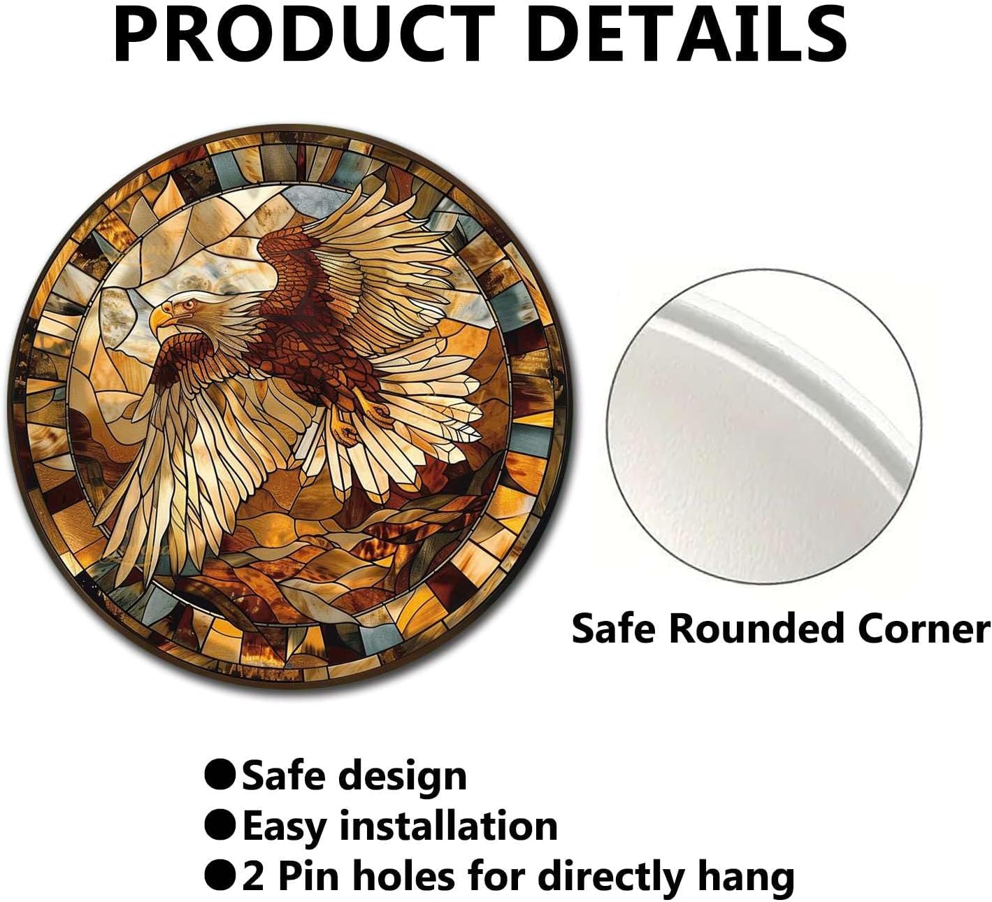 Lygond Metal Sign Tin Sign Circular Stained Glass Eagle Funny Gardening Gift For Restaurant 8×8 Inches