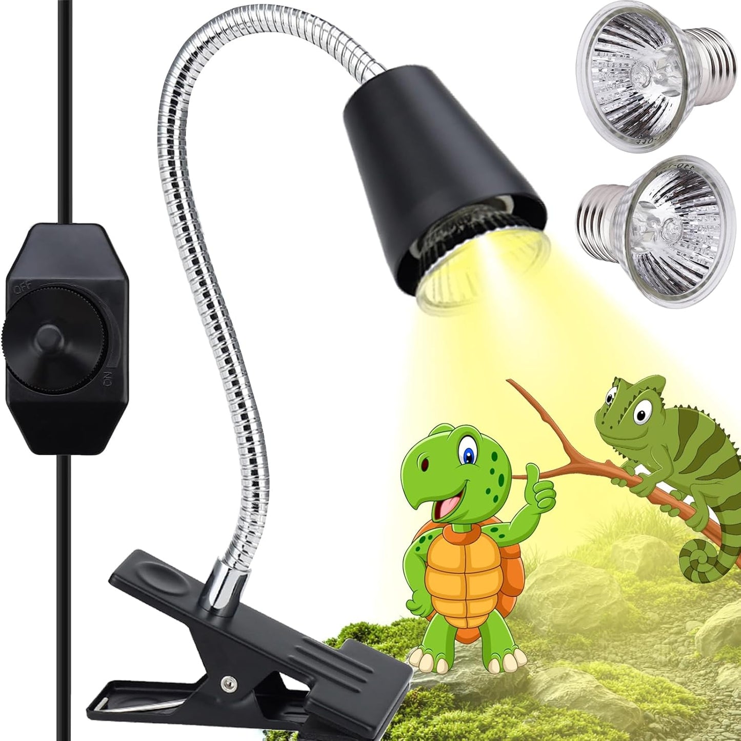 Reptile Heat Lamp Bulbs 110V, 2-Pack UVA/UVB Light for Turtles, 360° Rotatable Heating Lamp for Aquarium Terrarium, Aquatic Plants, Lizards and Snakes