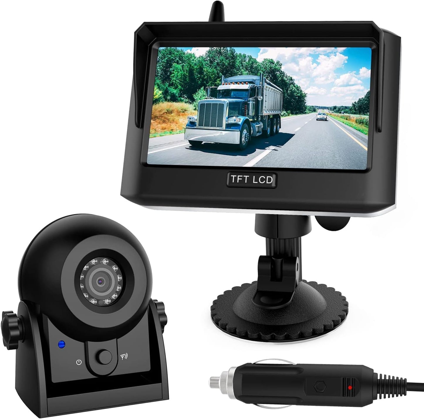 Magnetic Wireless Trailer Backup Camera System, 4.3inch TFT LCD Monitor & IP68 Waterproof Rechargeable Rear View Camera, Easy to use for Trucks/Campers/SUV/Cars(MS-348)
