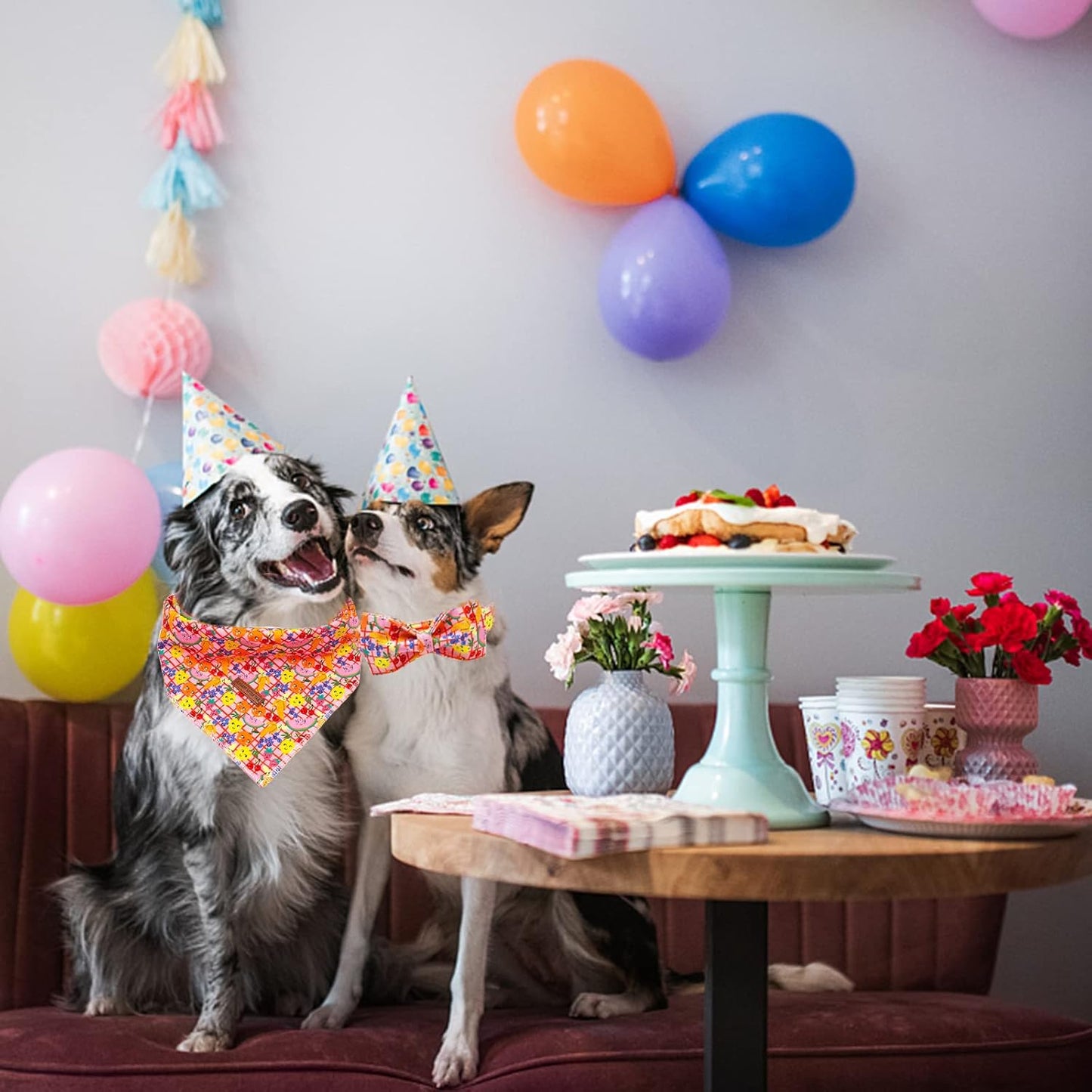 Elegant Little Tail Fruit Print Dog Collar - Cute Bowtie for Small to Large Dogs