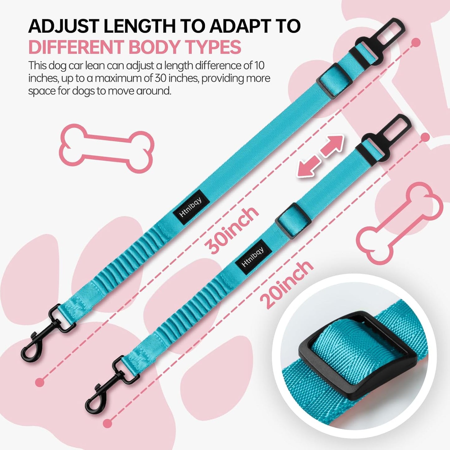 3 Pack Thickened Adjustable Dog Car Harness, Retractable Dog Car Harness Adjustable Dog Seat Belt for Car, Dog Car Leash Made of Thickened Nylon Material and Reinforced Metal Hook, Light Blue