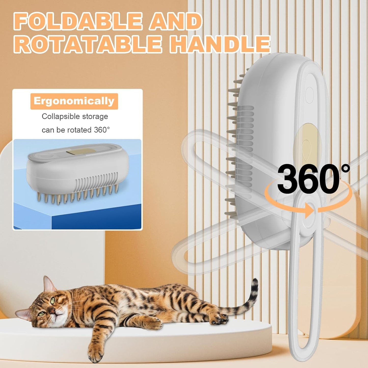 4 in 1 Cat Steam Brush for Shedding,Rechargeable Steam Pet Brush With Rotating Handle for Massaging, Self-Cleaning, and Pet Hair Removal for Long and Short Hair of Cat and Dog (Beige)