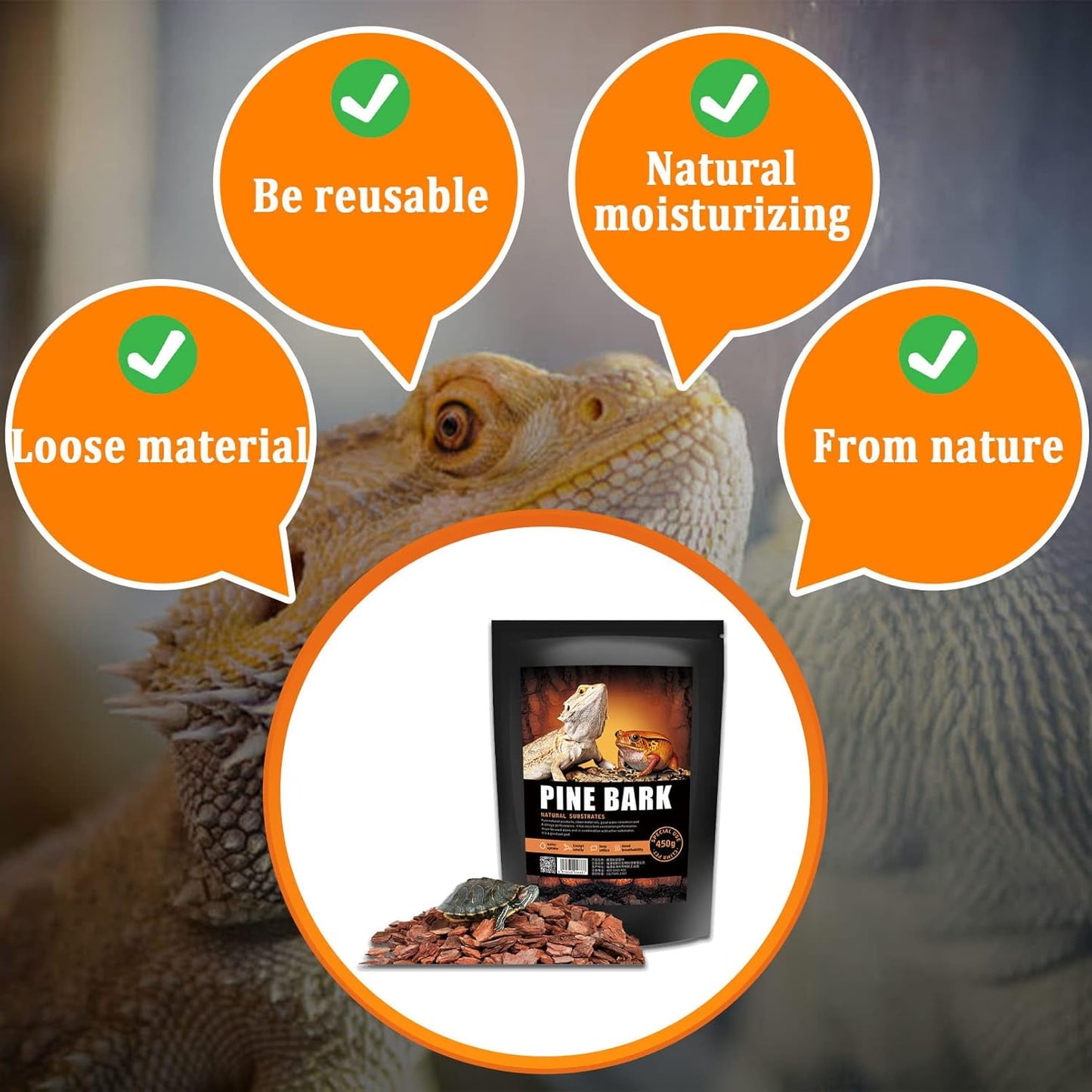 BNOSDM Reptile Cork Bark Substrate Bedding Tortoise Natural Cork Wood Chips Reptile Breeding Bedding Habitat Decor for Ball Python Lizard Snake Spiders Geckos Bearded Dragons Hermit Crabs (0.99LB)