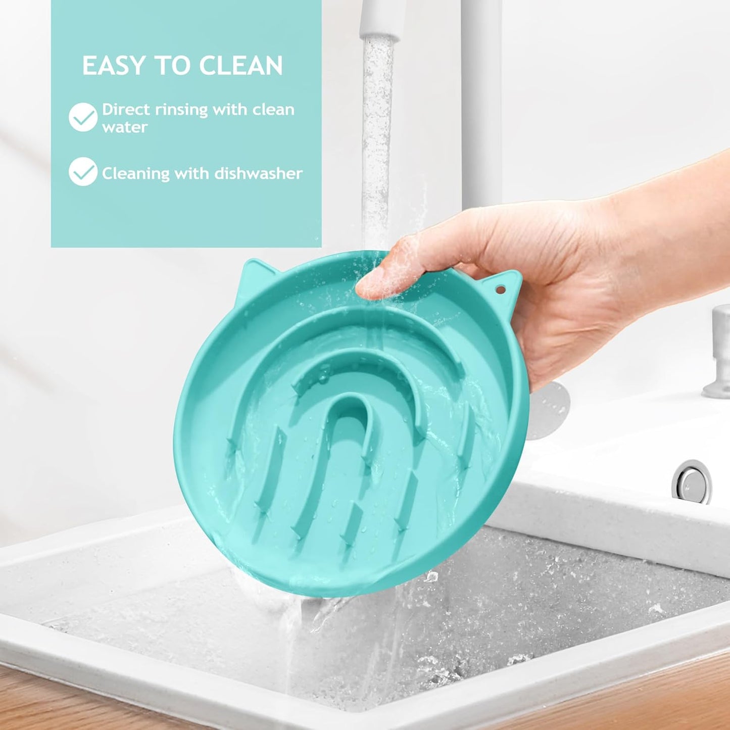 Coomazy Silicone Slow Feeder Dog Cat Bowls, Interactive Puzzle Toy for Pets Dry/Wet Food Training, Keeps Dogs Cats Busy, Prevents Puppy Kitty Overeating (Cyan, 1.4 Cup)