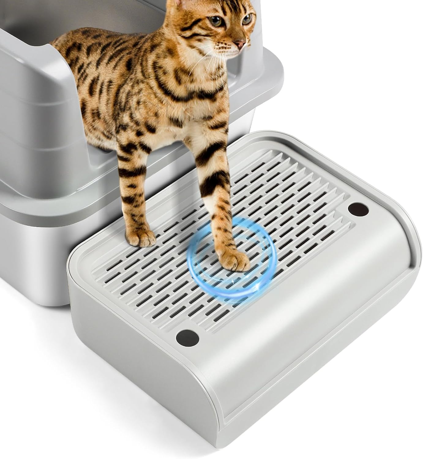 Cat Litter Box Step, Cat Litter Box Ramp Mat with Filter Function for Self-Cleaning Cat Litter Box, Easy to Clean, Cat Pedal Step Stool Ideal for Kitten & Elderly Cats (Light Grey)