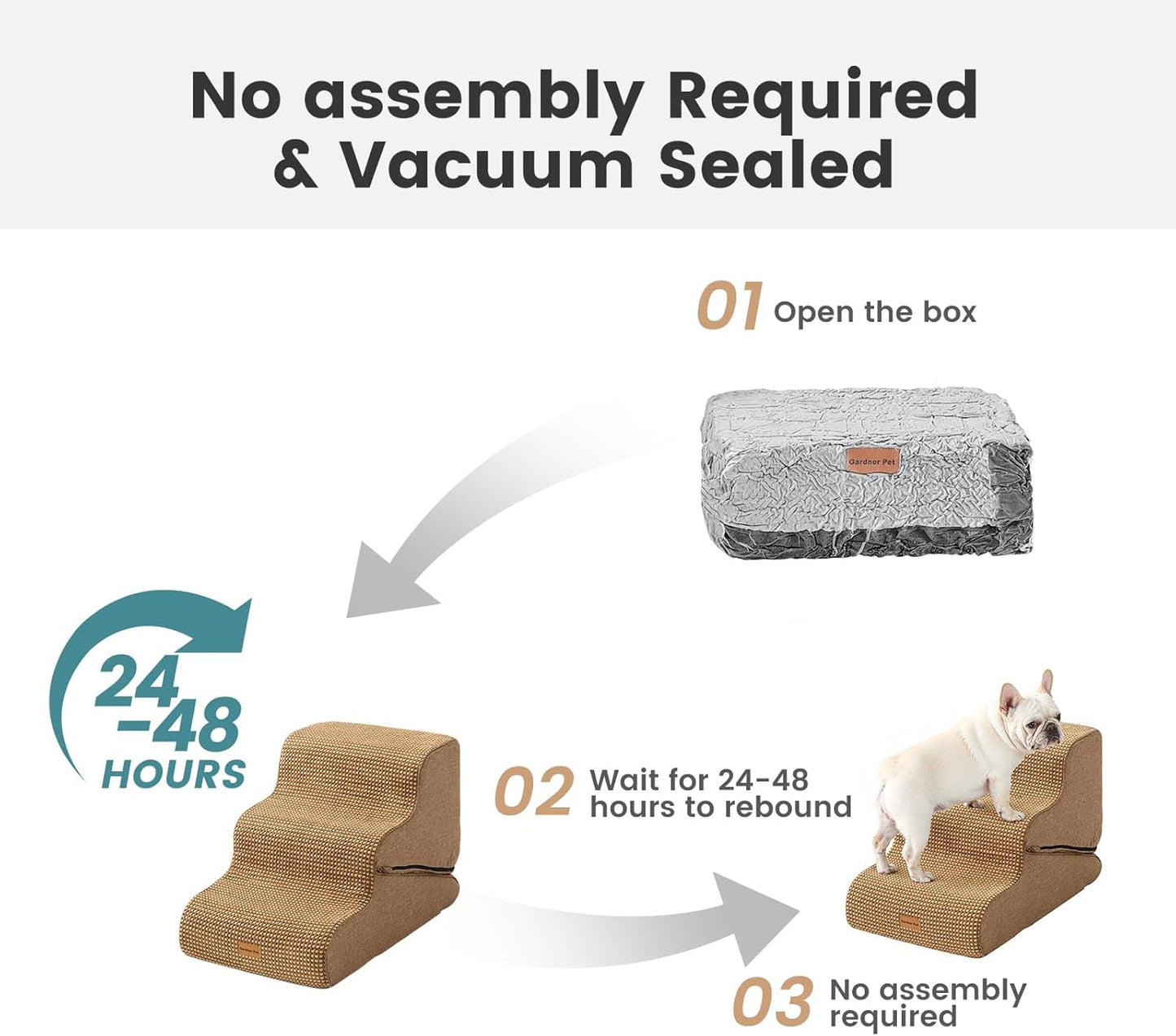 Gardner Pet Dog Stairs for Small Dogs 19.7" H, 4-Step Brown Curved Pet Stairs, Dog Steps for High Bed (18-24 in), Couch with Durable Non-Slip Waterproof Fabric Cover and CertiPUR-US Certified Foam