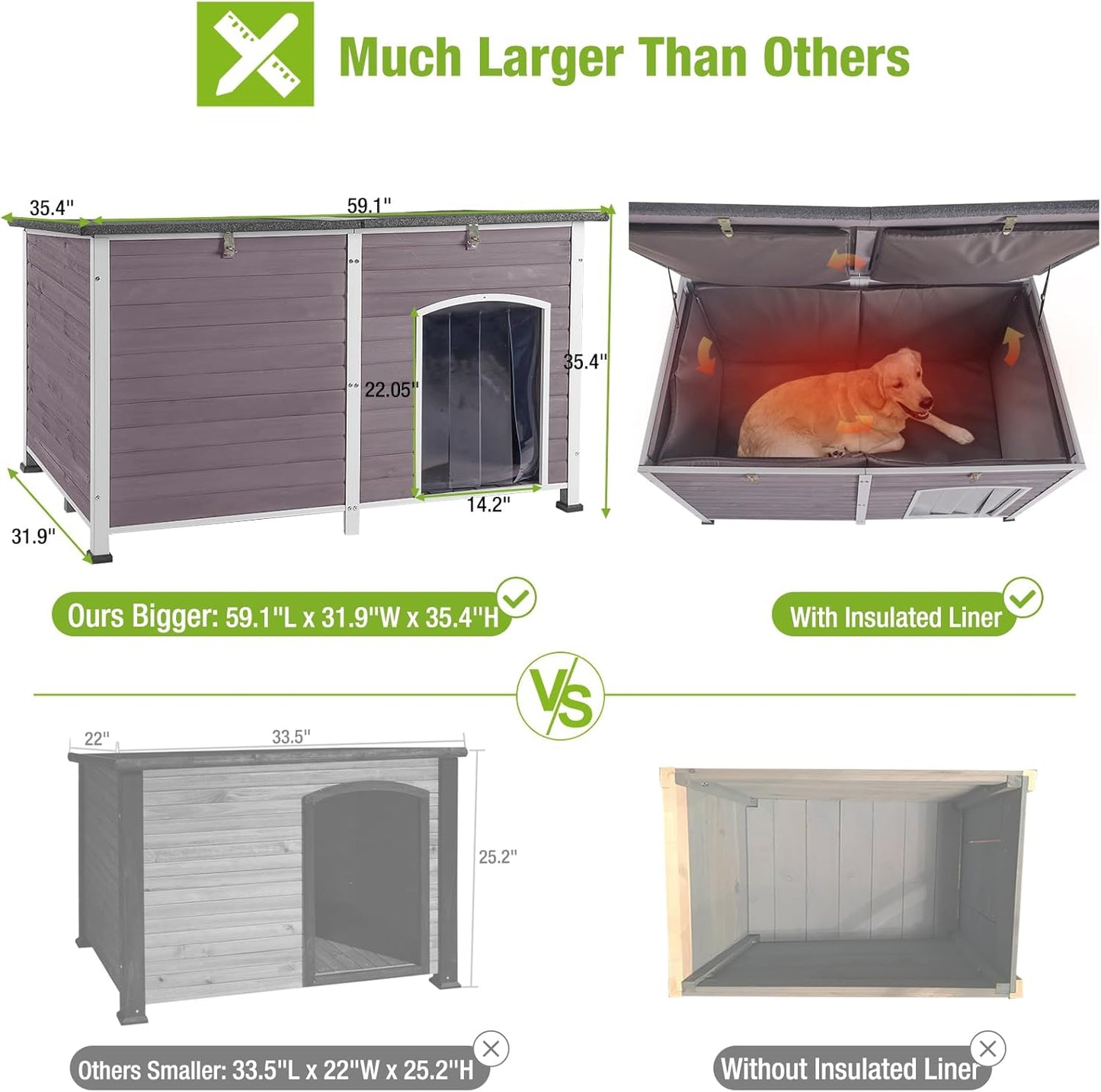 GUTINNEEN Dog House Insulated Outdoor Dog Kennel with Liner for Winter Extra Large