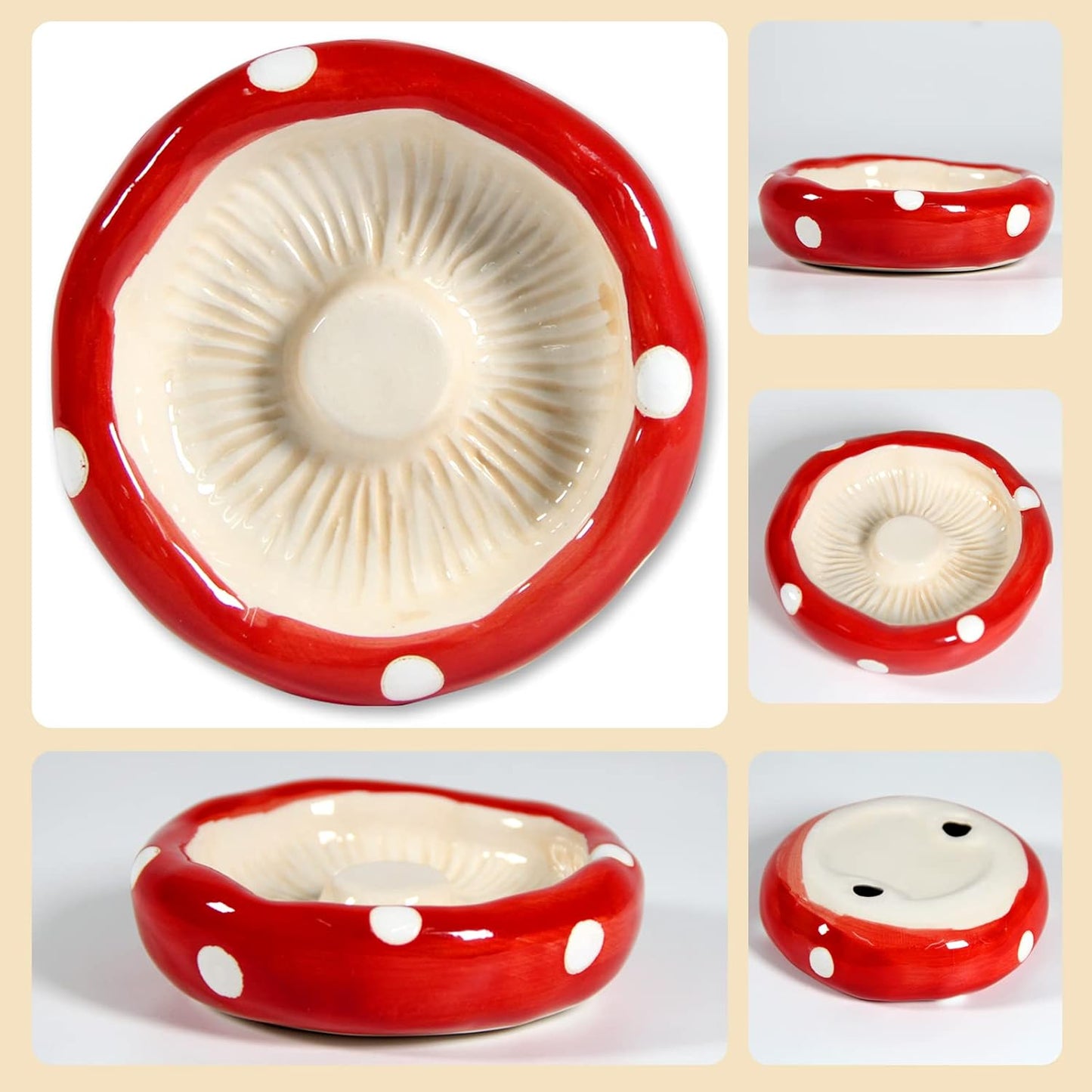 Ceramic Mushroom Guinea Pig House Hamster Hide Bed Includes Hamsters Food Bowl Guinea Pig Hideout for Hamster Chinchilla Hedgehog Rat Small Animals(Red Mushroom Set)